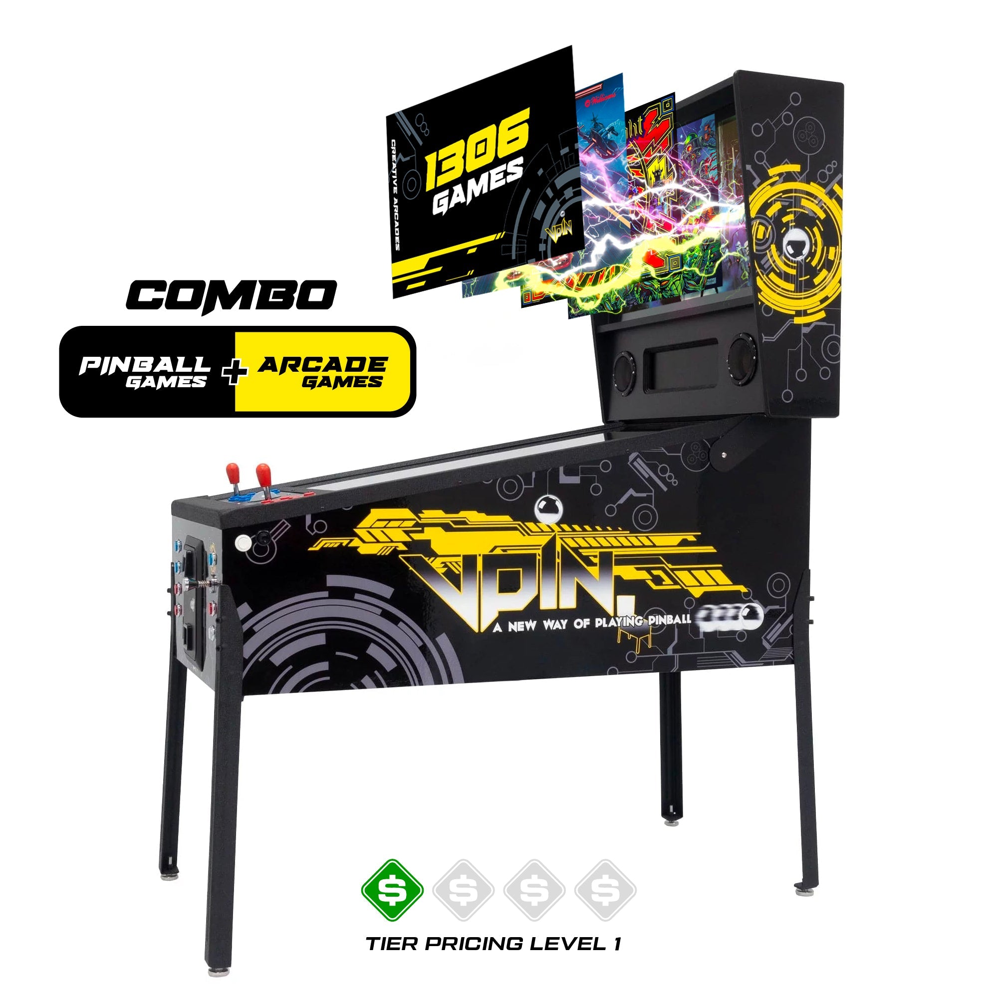 The Pincade Combo | Pinball & Arcade All-In-One Machine | 2 Player | 1306 Games