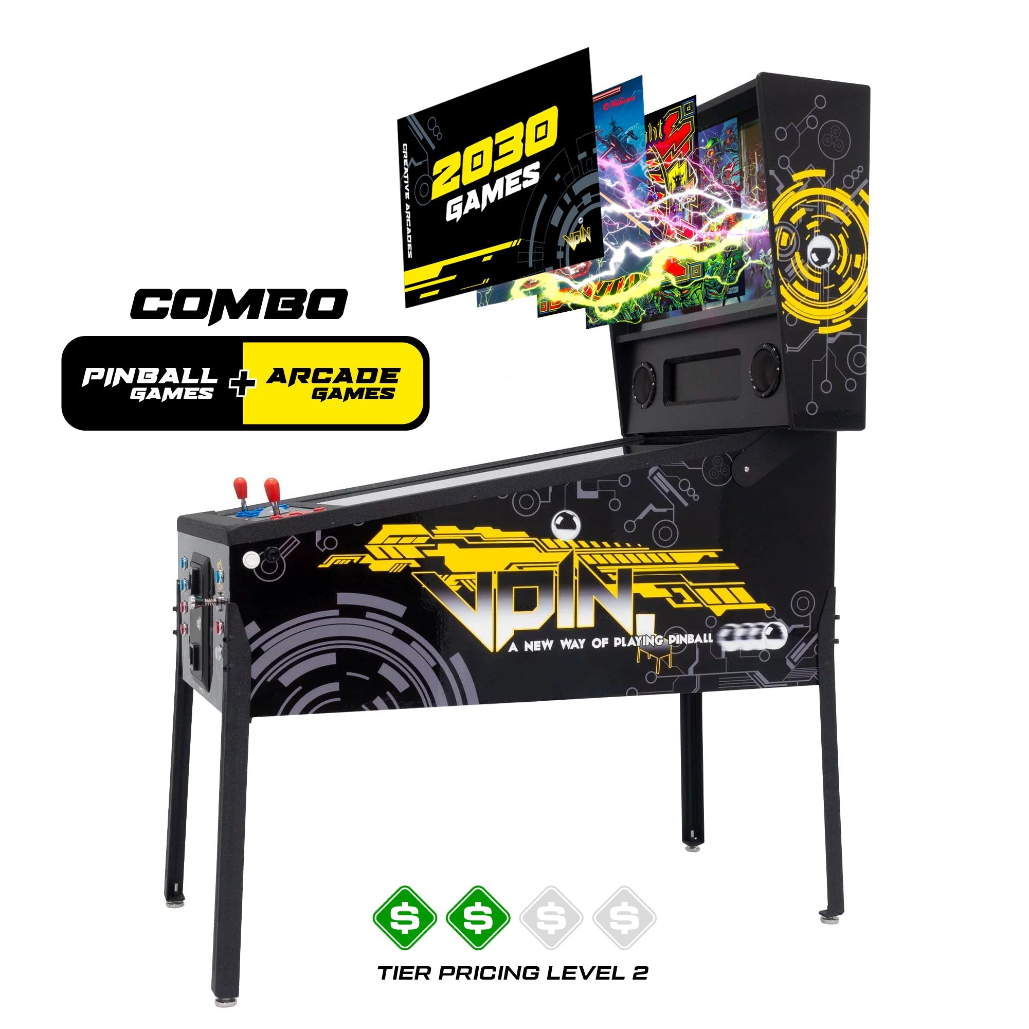 The Pincade Combo | Pinball & Arcade All-In-One Machine | 2 Player | 2030 Games
