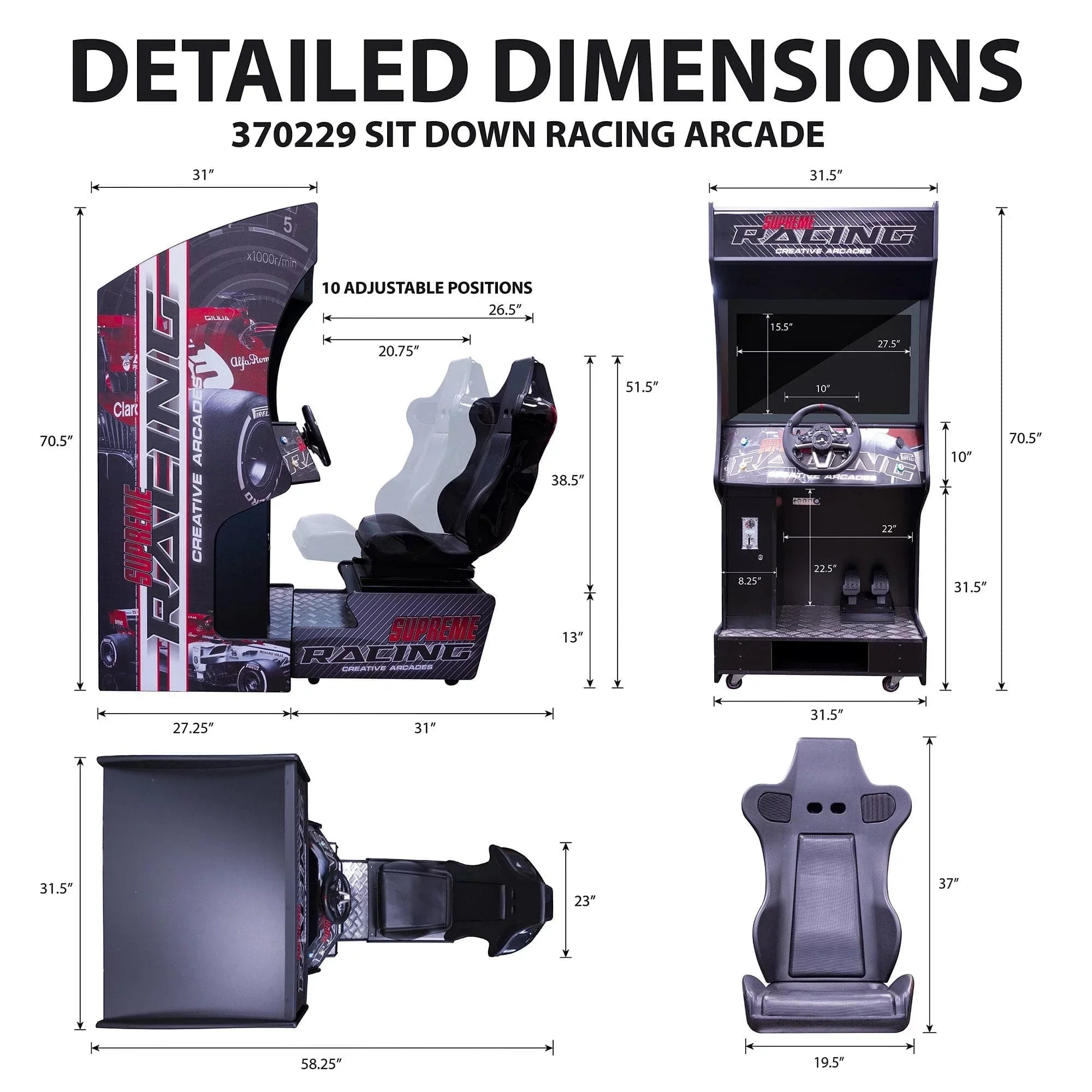 Racing Rampage | Set of 2 or 3 Sit Down Racing Arcade Machines | 177 Classic Racing Games OR Wifi Compatible to Connect Endless Games | FREE Link-Tech System