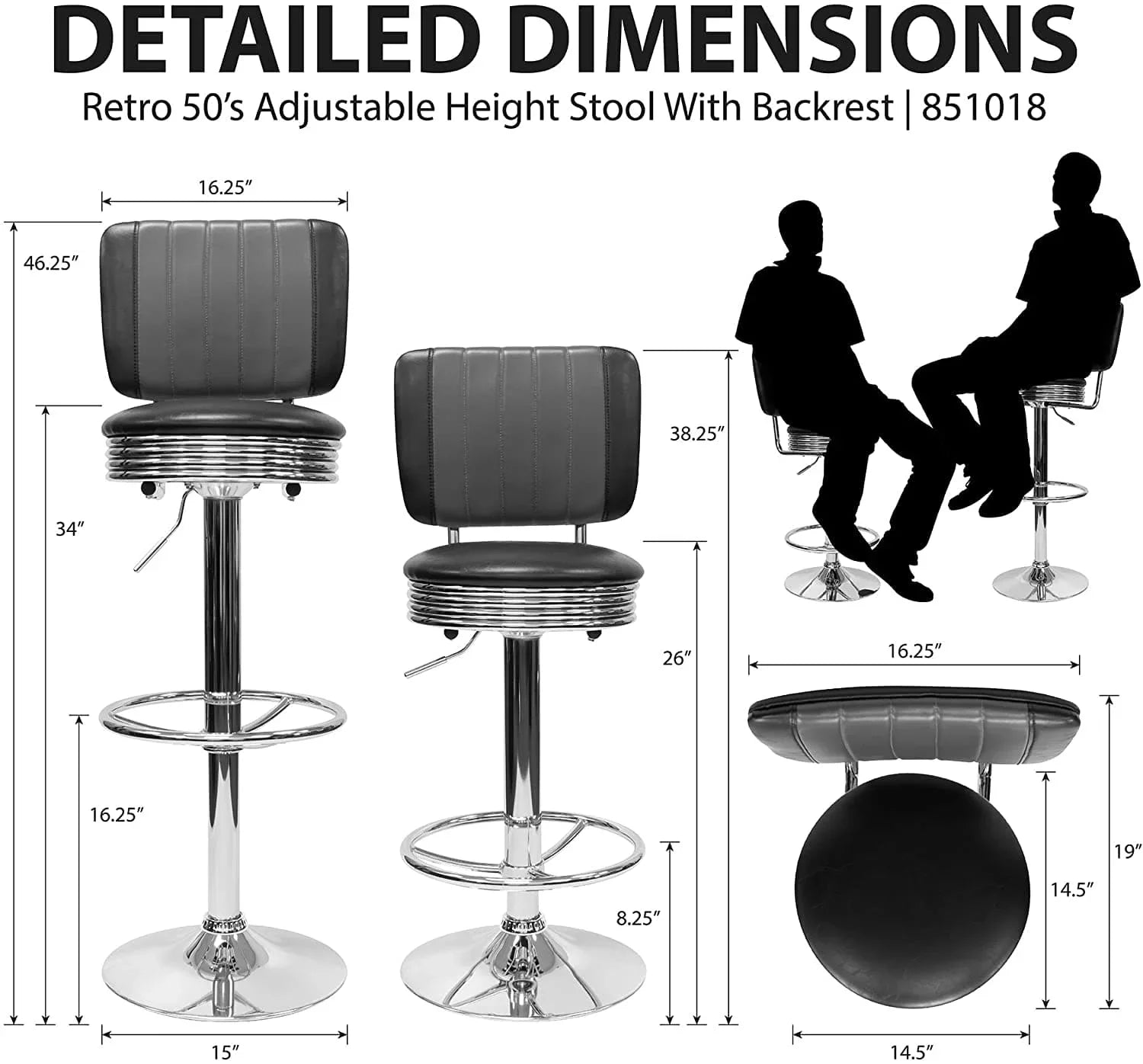 Retro Adjustable Bar Stool with Backrest