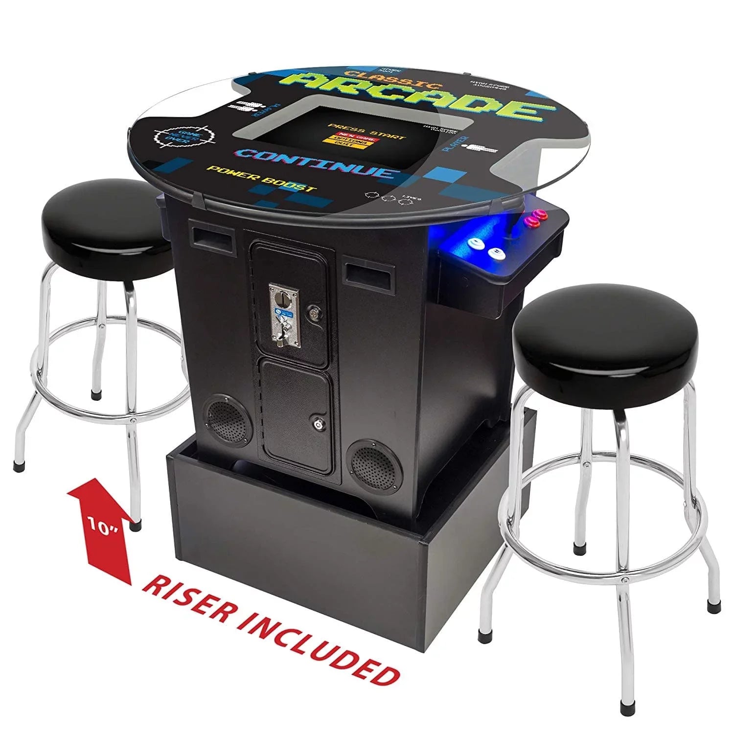 Cocktail Arcade Machine | Arcade Riser Included | Round Glass Top Creative Arcades