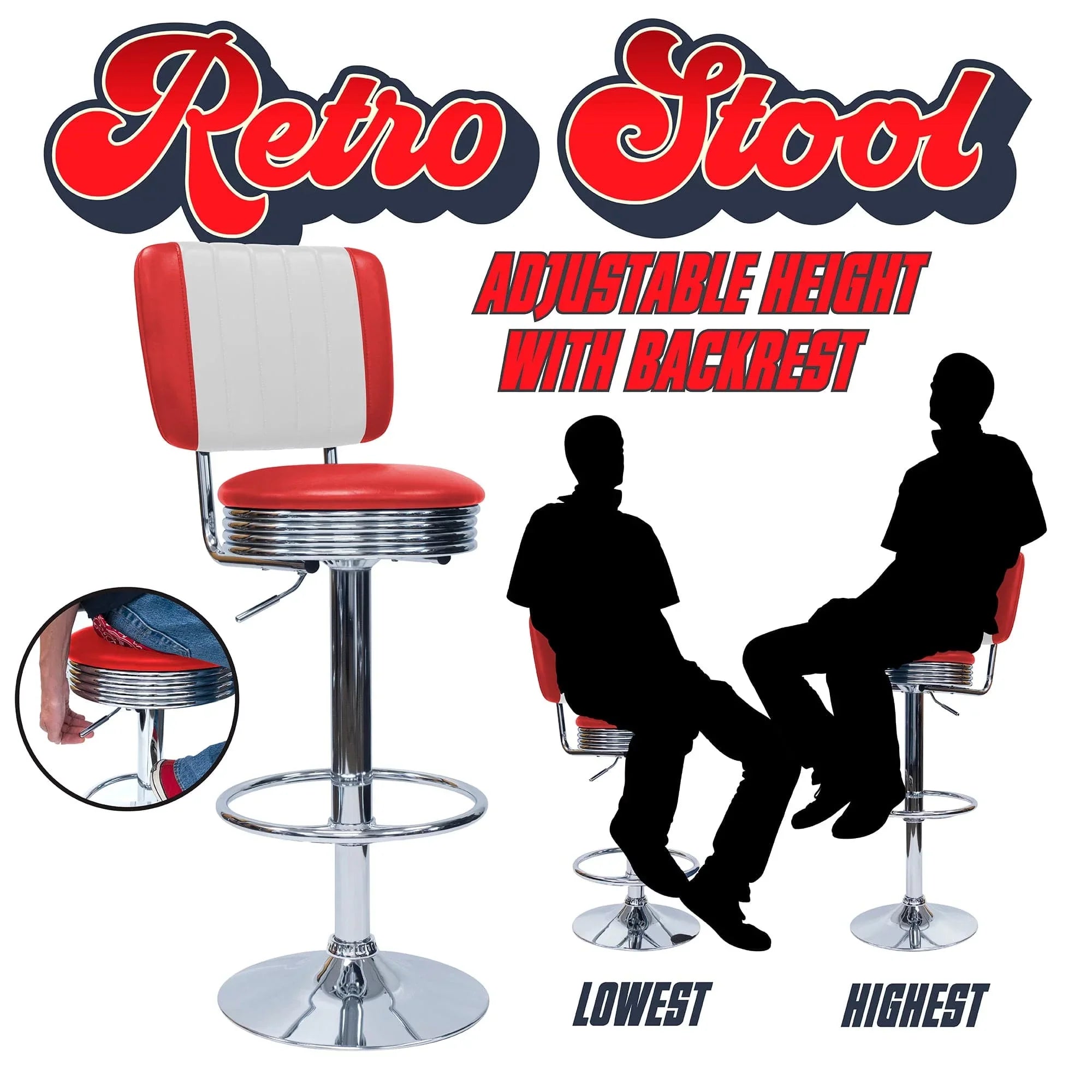 Retro Adjustable Bar Stool with Backrest