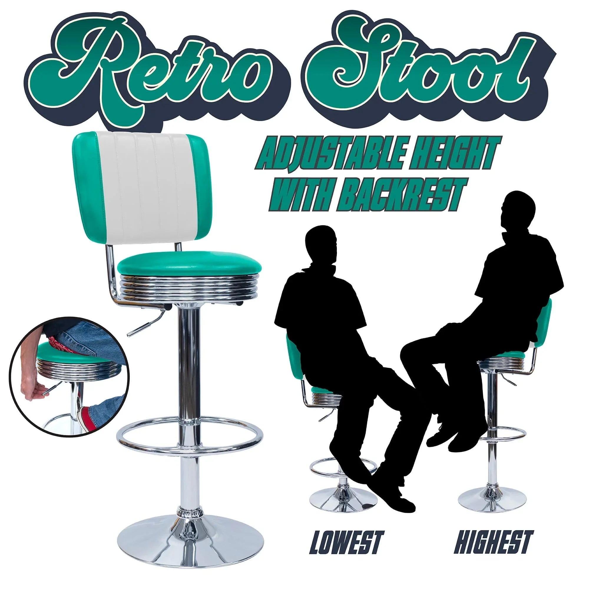 Retro Adjustable Bar Stool with Backrest
