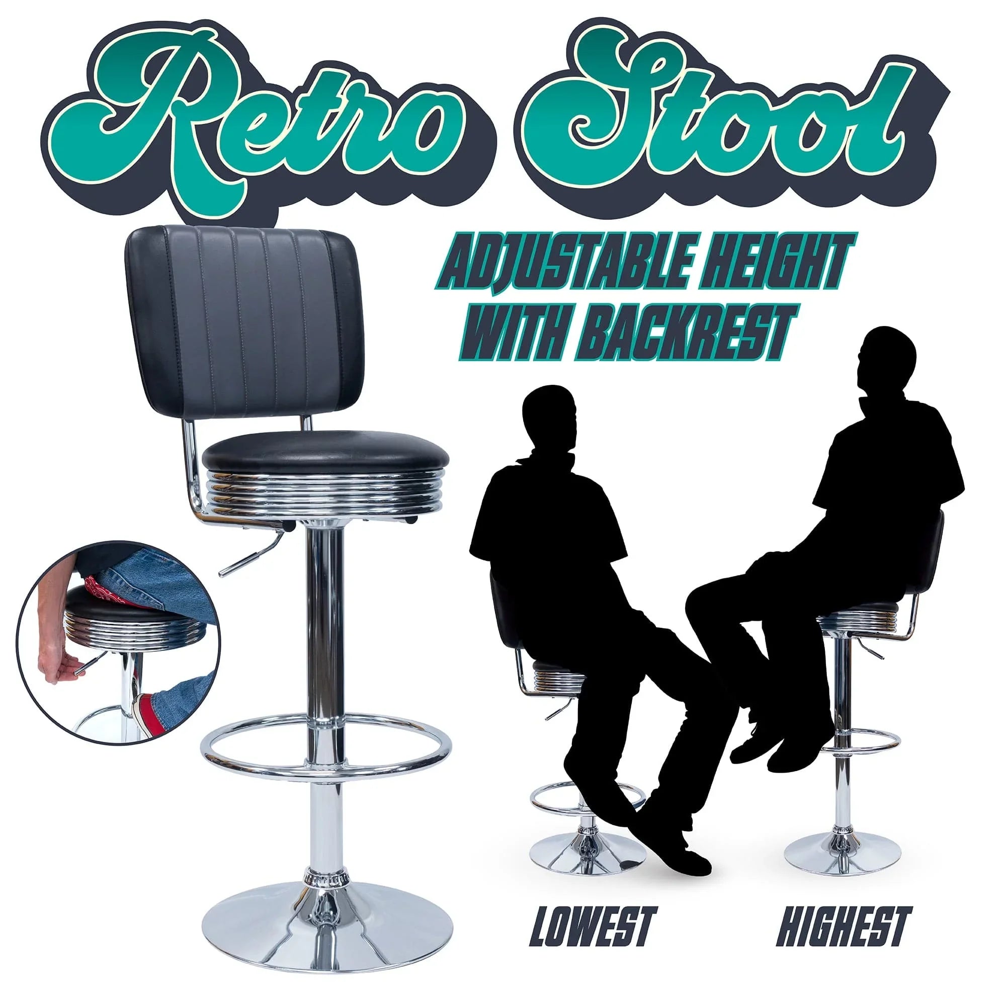 Retro Adjustable Bar Stool with Backrest
