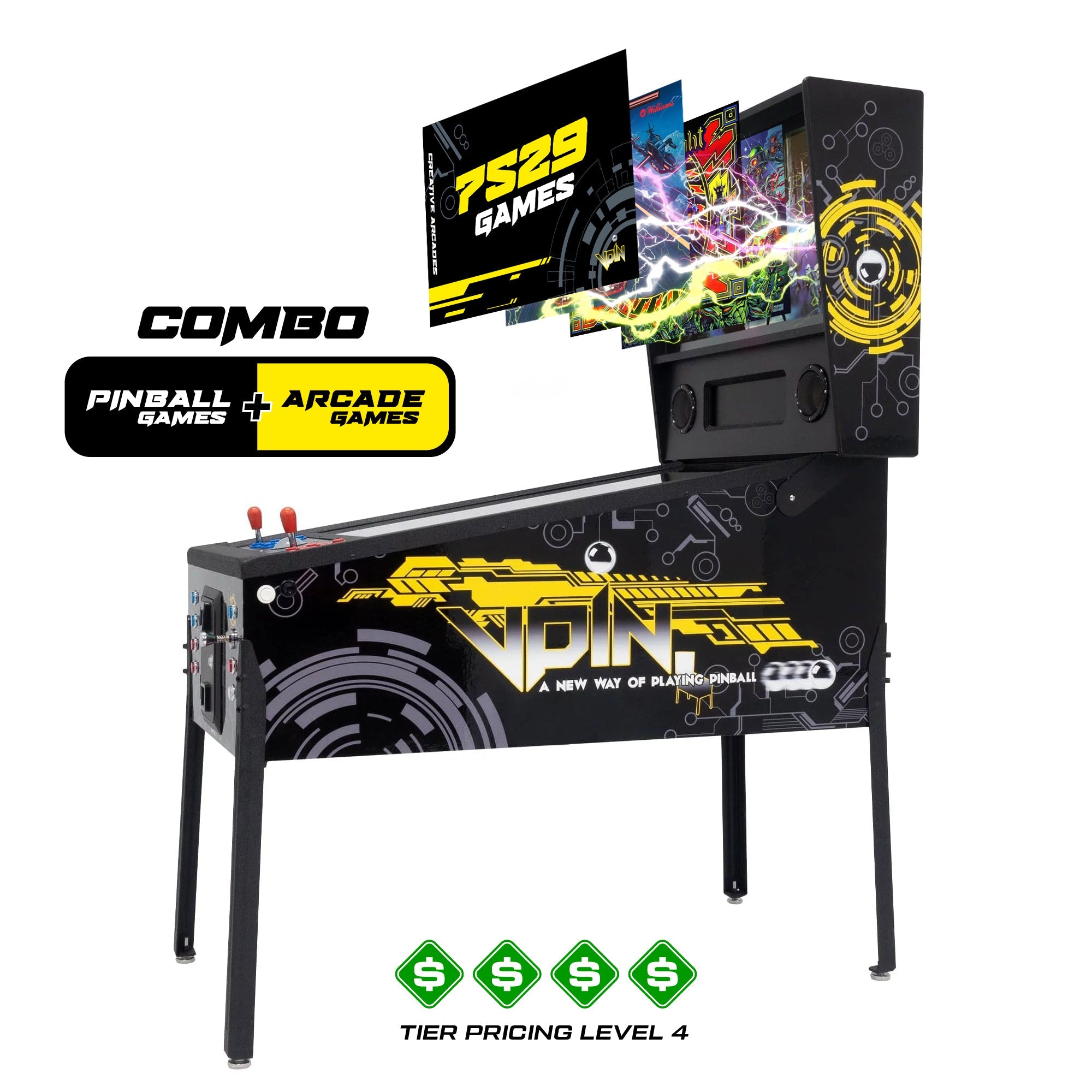 The Pincade Combo | Pinball & Arcade All-In-One Machine | 2 Player | 7529 Games